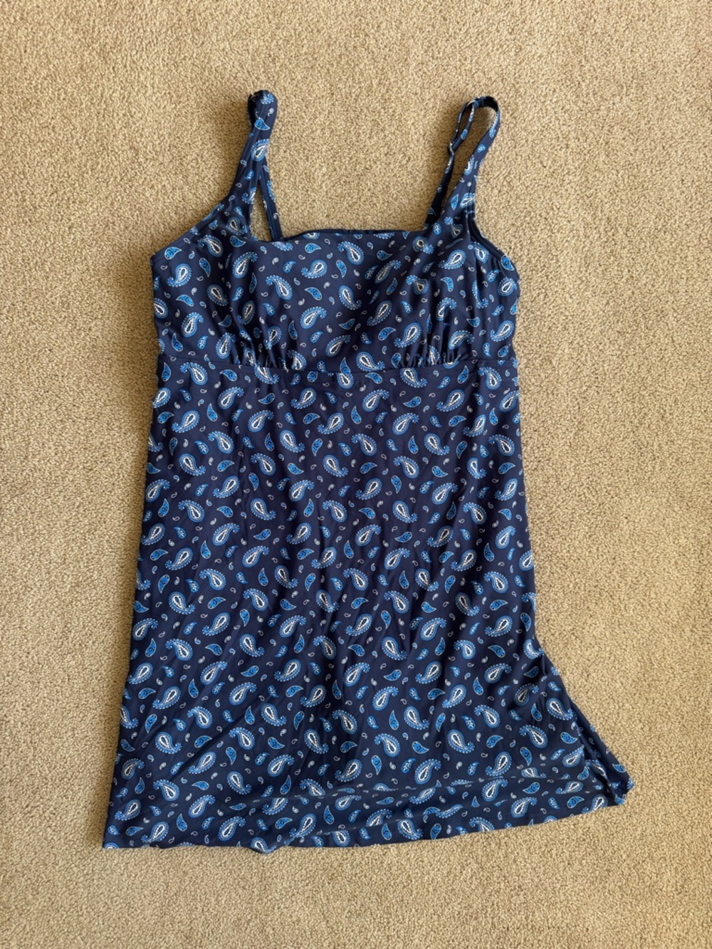Lands' End Navy Blue Paisley Swim Dress